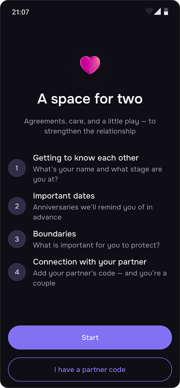 Welcome screen